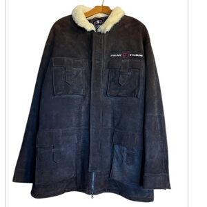 Phat Farm brown suede leather jacket with thick shearling lining Size XL